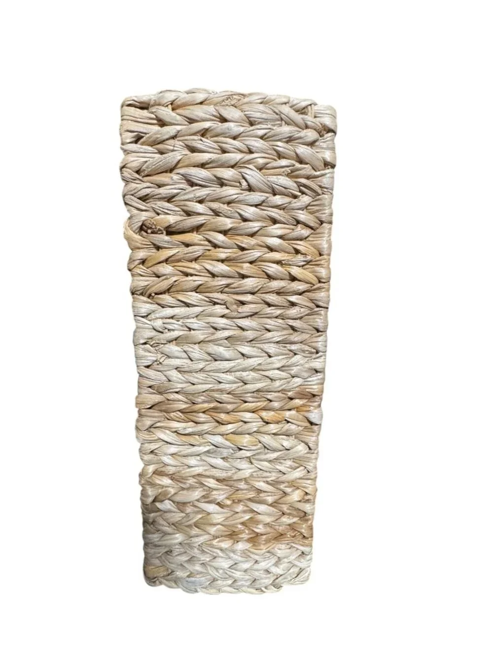 Handwoven Rectangular Water Hyacinth Basket With Handles For Storage Or Decor